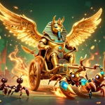 Experience thrilling wins with sc88's colossal golden scarab beetle, spinning slot reels, and vibrant decorations.