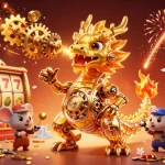 Experience thrilling gaming at MAN88 with a captivating dragon and vibrant casino elements.