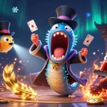 Experience thrilling games at OKFUN with magical sea creatures performing tricks amidst vibrant casino elements.