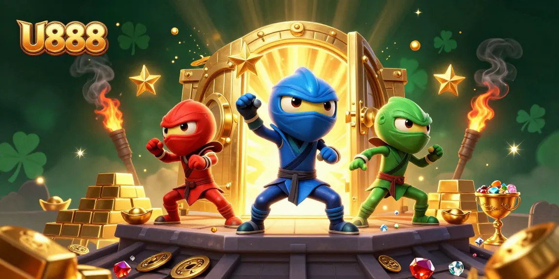 Engage with U888's thrilling gaming experience featuring dynamic chameleon ninjas and valuable treasure