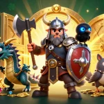 Engage in thrilling action at fabet with a Viking warrior and treasure in a vibrant casino scene.