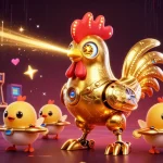 Experience thrilling gaming at lx88 with a futuristic rooster robot and engaging arcade elements.