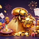 Engage with exciting games at 555win while the golden dung beetle rolls a jackpot of gold coins.