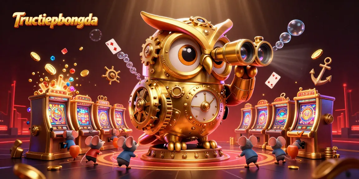 Experience Tructiepbongda with immersive gameplay featuring a golden owl surveying a lively casino scene.