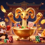 Engage in thrilling gameplay with 8xbet's dynamic characters and elements in this vibrant casino scene.