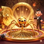 Socolive showcases a golden spider in a roulette-themed scene, highlighting vibrant casino elements.