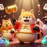 Experience exciting gameplay with 78win through this vibrant 3D casino illustration featuring a cheerful tanuki and mythical elements.