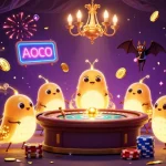 Experience the vibrant action of budi4d situs with glowing creatures lighting up a casino scene filled with excitement.
