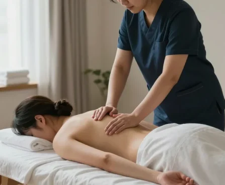 Engaging scene of a relaxing 영등포출장마사지 in a serene home setting with a professional therapist.