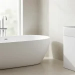 KKR solid surface bathtub and basin in a modern bathroom with seamless design.