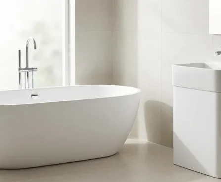 KKR solid surface bathtub and basin in a modern bathroom with seamless design.