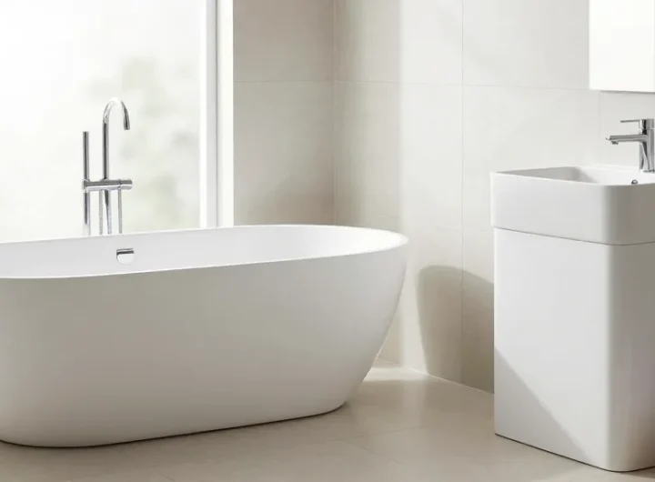KKR solid surface bathtub and basin in a modern bathroom with seamless design.