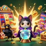 Experience the excitement of QS88 with a dynamic 3D casino scene highlighted by a fortune teller cat and a jackpot slot machine.