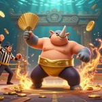 Witness the lv88 excitement as a rhinoceros beetle champion dominates the arena, showering coins during a thrilling match.