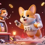 Experience thrilling gameplay at KK55 with our cartoon astronaut corgi in a vibrant casino scene.