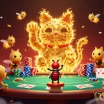 Experience the vibrant world of gosufan with a lucky cat formation, poker elements, and engaging visuals.