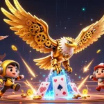 Experience casino spin magic with a golden eagle soaring through a vibrant gambling scene.