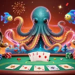 Engage with fortune gems as kraken, diving cat, and fish gather poker chips at the casino table.