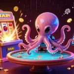 Experience thrilling jackpots with nk88's exciting 3D alien poker scene, bursting with energy and action.
