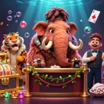 Top Game featuring a woolly mammoth bouncer and golden game elements at a vibrant casino entrance