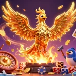 Experience U888's thrilling casino magic as a golden phoenix emerges from riches.