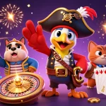 Kuwin's vibrant online gaming scene illustrated with a pirate captain and casino elements enriching the experience.