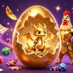 Experience the excitement of sc88 with a magical golden dragon guarding poker chips amidst lottery fun.