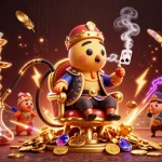 Experience the excitement at rik vip's dynamic scene filled with unique casino elements and vibrant characters.