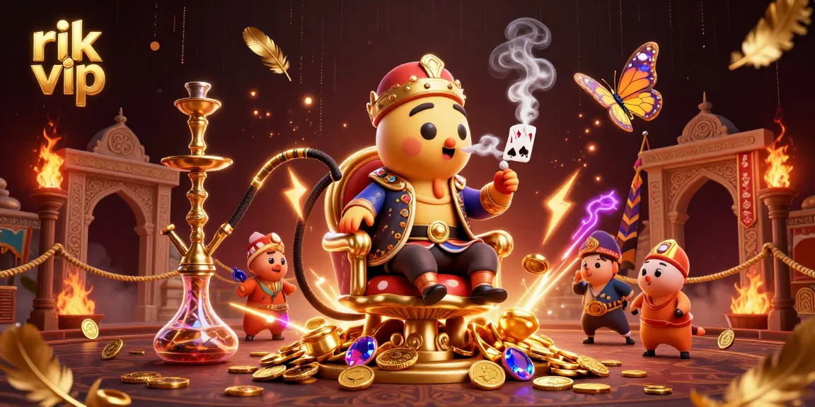 Experience the excitement at rik vip's dynamic scene filled with unique casino elements and vibrant characters.