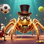 Experience the thrill of ml88 with an epic 3D cartoon scene featuring a golden tarantula and sports dynamics.