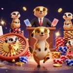 ONE88 meerkats operating a vibrant casino with dynamic gambling elements and rich visual details.