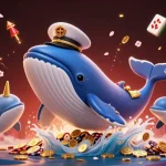 Experience the excitement of 56WIN as playful dolphins and a majestic whale celebrate with coins and poker chips.