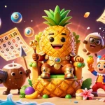 Join the fun at ku88's tropical beach casino with prize wheels and lottery balls!