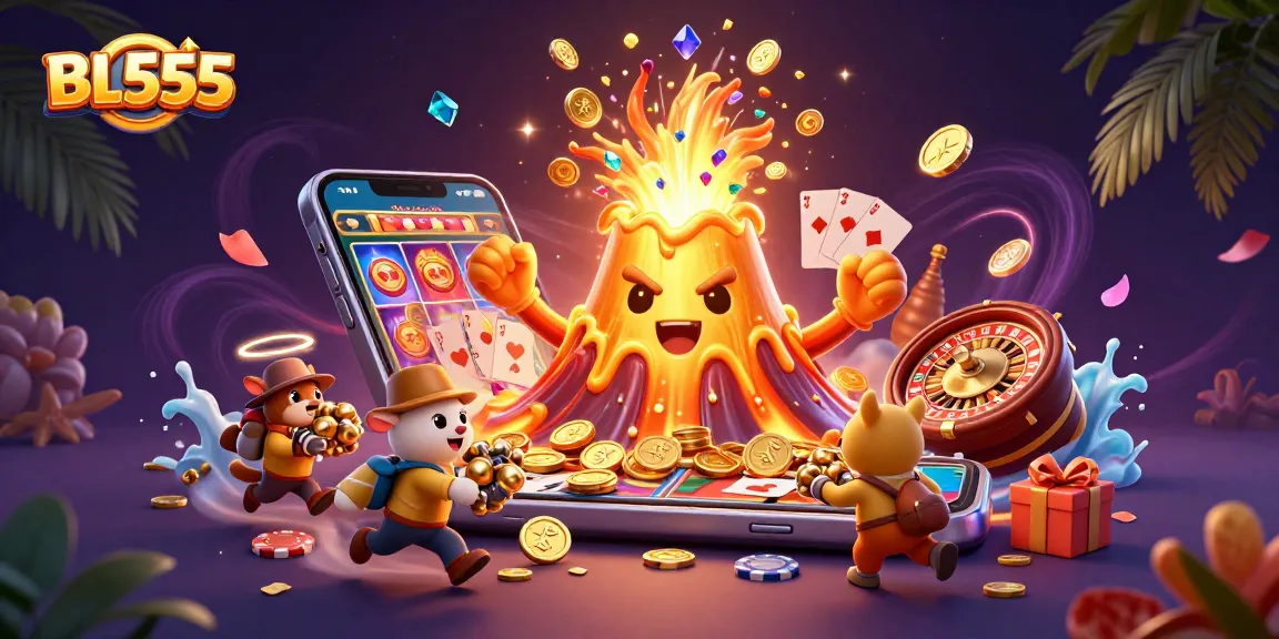 Experience the thrill of winning at BL555 with an explosive golden volcano and treasure-filled adventure.