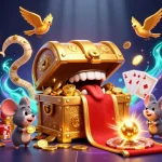 Experience thrilling wins with lucky88 at a vibrant golden treasure chest and exciting casino elements.