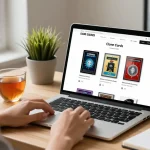 User shopping for clone cards on Clone Cards Shop UK from a cozy home office.