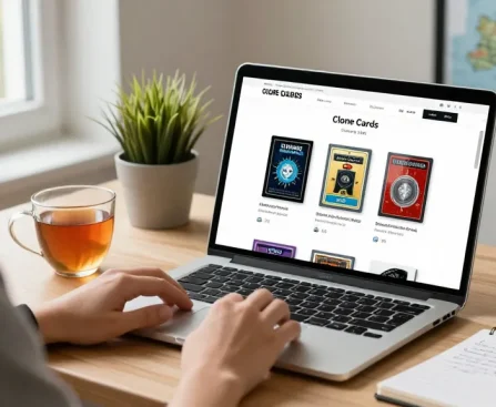 User shopping for clone cards on Clone Cards Shop UK from a cozy home office.