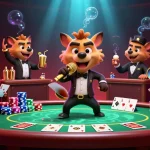 NK88 hyenas bring laughter at a vibrant casino scene with lively poker elements.