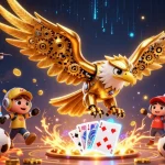 Engage in action with kèo nhà cái 55, showcasing a golden eagle amidst dynamic sports betting elements.