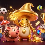 Experience dynamic play with fly88 as the golden wizard channels magic, surrounded by sports elements.