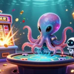Experience thrilling gameplay at 123b with a vibrant illustration of an alien octopus at a holographic poker table.