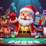 Bet88 players enjoy thrilling jackpot slots with Santa and friends in a vibrant casino scene.