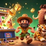 Join the excitement at mb66hz in this vibrant prehistoric casino scene with a jackpot explosion.