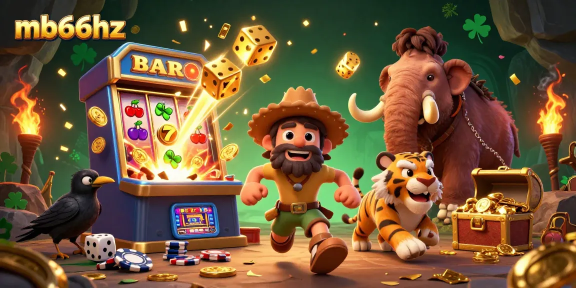 Join the excitement at mb66hz in this vibrant prehistoric casino scene with a jackpot explosion.