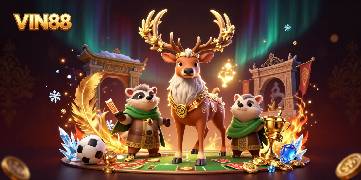 Experience exciting sports betting with VIN88 as a majestic stag and wise badger invite you to the action.