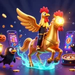 Experience thrilling moments at tv88cn casino with a golden rooster headless horseman amidst vibrant games.