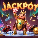 88vv showcases a victorious beetle lifting a poker chip amidst a colorful casino scene.