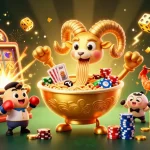 Engage with beautifulsouth at a vibrant casino scene featuring animated food characters and gaming elements.