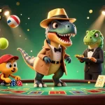 Engage in thrilling gameplay at p3bet with vibrant cartoon dinosaurs at the blackjack table.