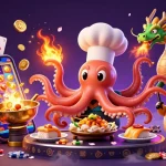 Experience dynamic fun at trang chủ Xoso66 with a colorful casino scene featuring a sushi chef octopus.